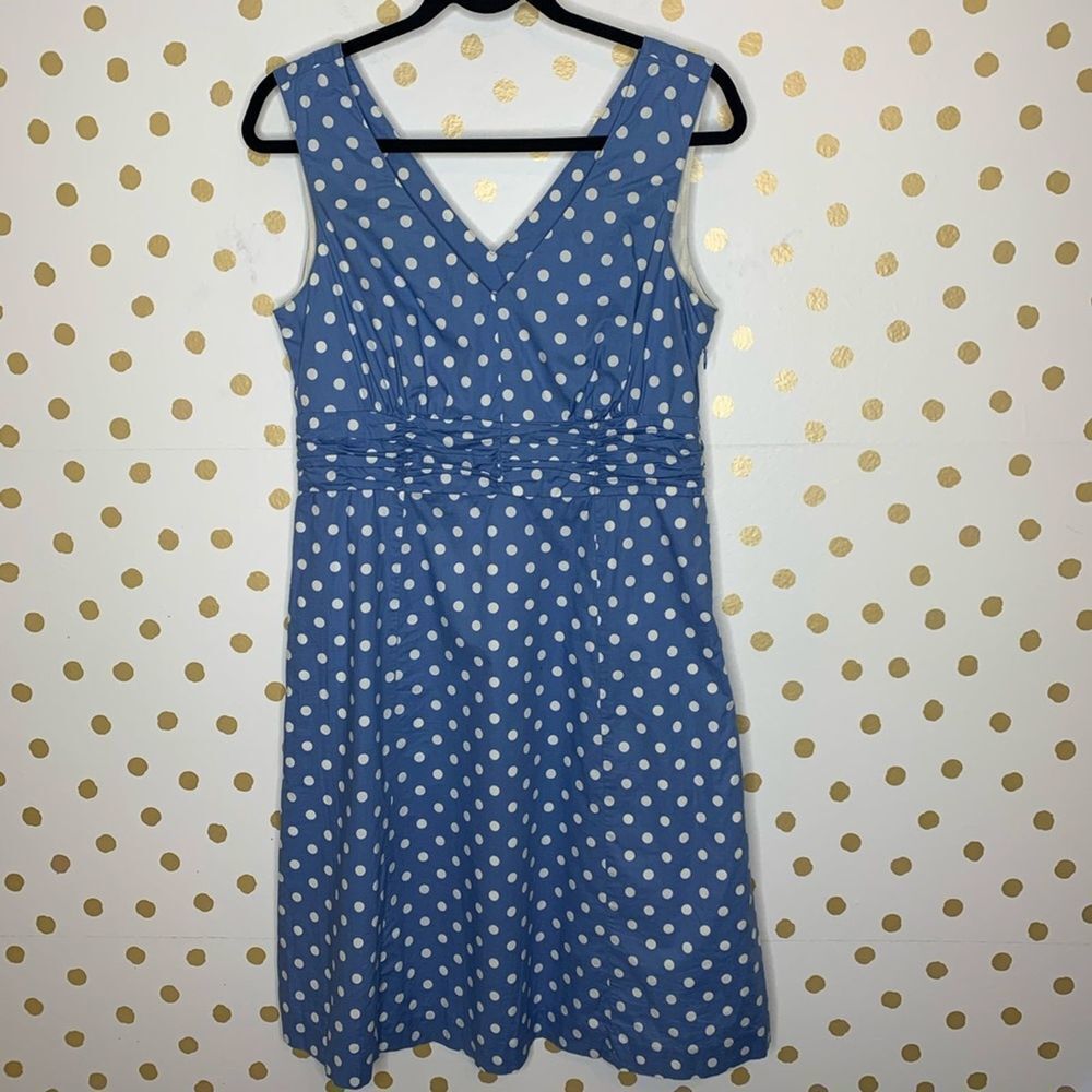 𝅺BODEN Riviera Blue Sleeveless Polka Dot Dress 8R